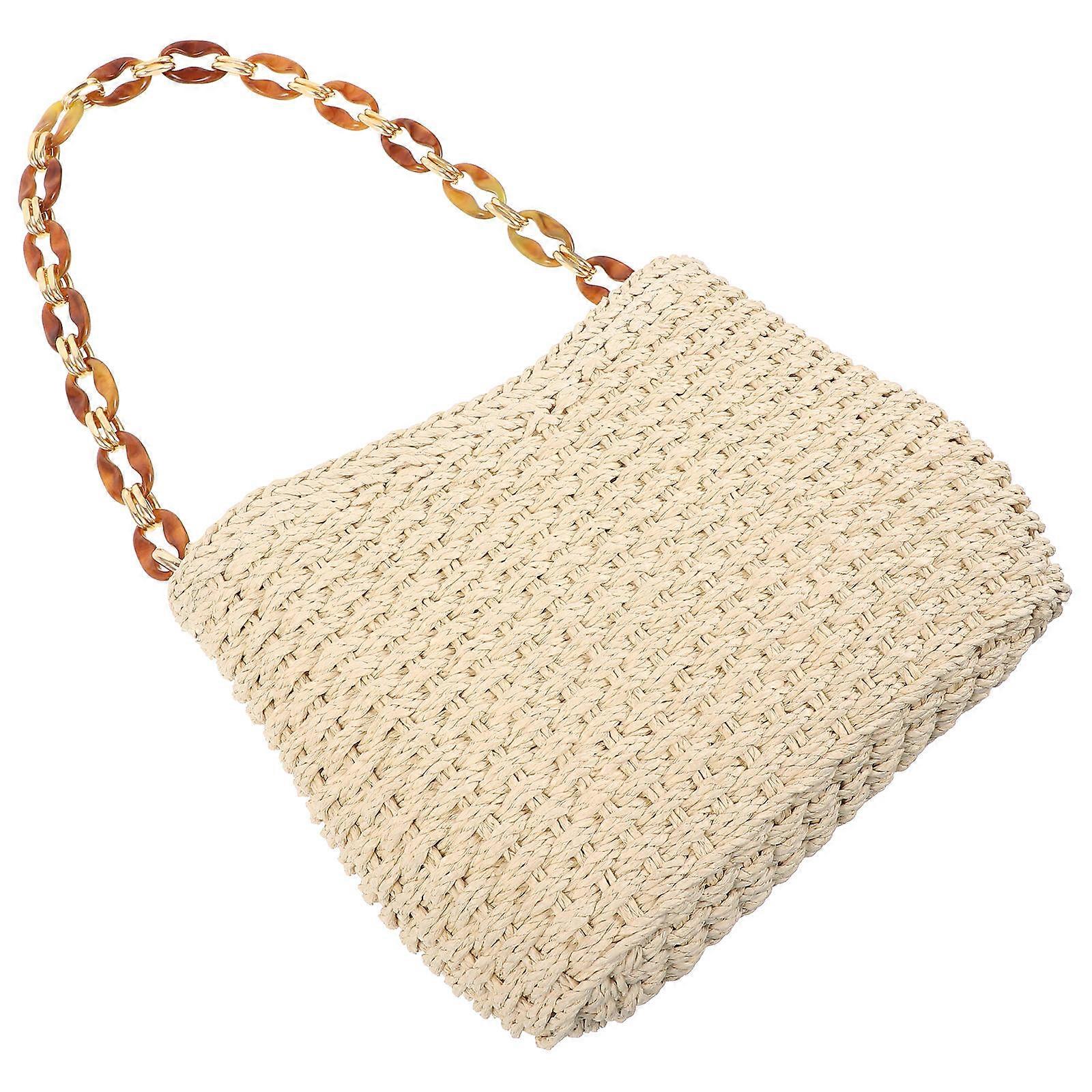 Lightweight Woven Beach Tote Bag for Women – Versatile Shoulder Handbag for Daily, Travel, and Vacation Use – Beige