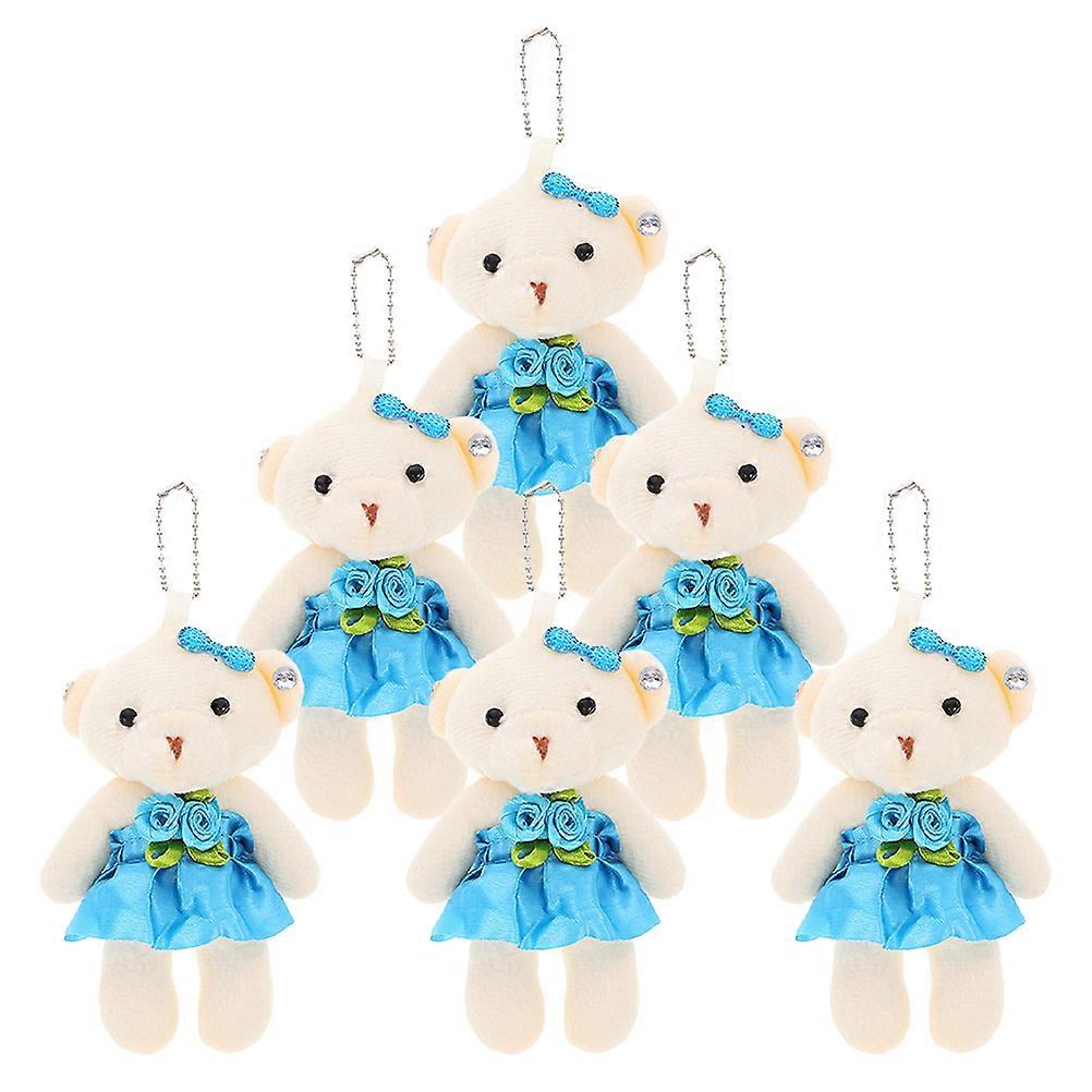 Mini Bear Keychain 6Pcs Plush Dolls For Wedding Decoration DIY Projects Blue Color Decorative Accessory
