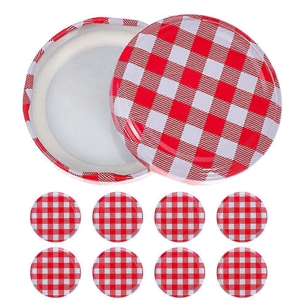 10pcs Checkered Jar Canning Lids for Wide Mouth Jars – Airtight Food Storage for Jams, Condiments, and More – Easy Install, Versatile Design