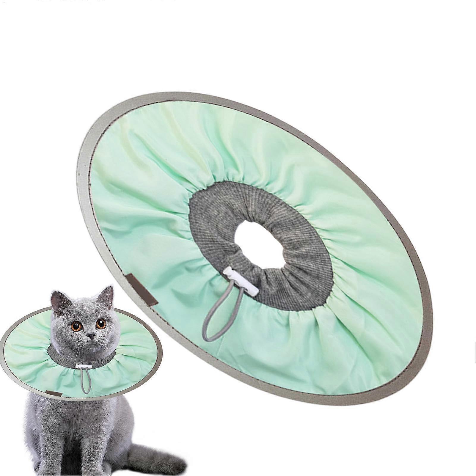 Kitten Cone Collar - Adjustable Soft Fabric Recovery Cone for Cats, Lightweight, Light Green