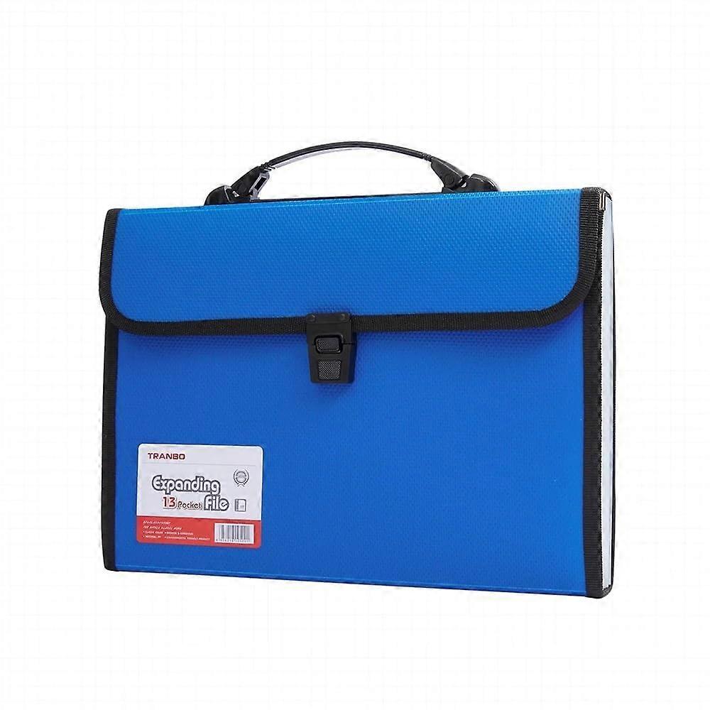 Coloured File Folder A4 Portable 13-Pocket Storage Bag For Test Papers And Office Documents, Blue Wallet Folder