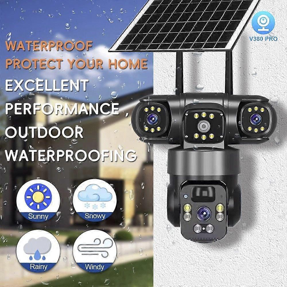 Telecamera solare WiFi wireless per esterni Telecamera di sicurezza solare a tre lenti Allarme sirena di conversazione a 2 vie - CAN