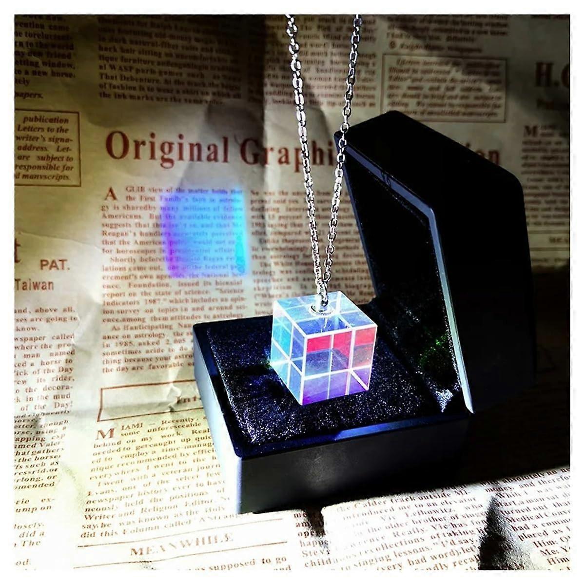 Prisms Kaleidoscopes Necklace Light Gift Hanging Chain Color Prism Light Cube Optics Kit for Science Underri (Color: Necklace 20mm Box)