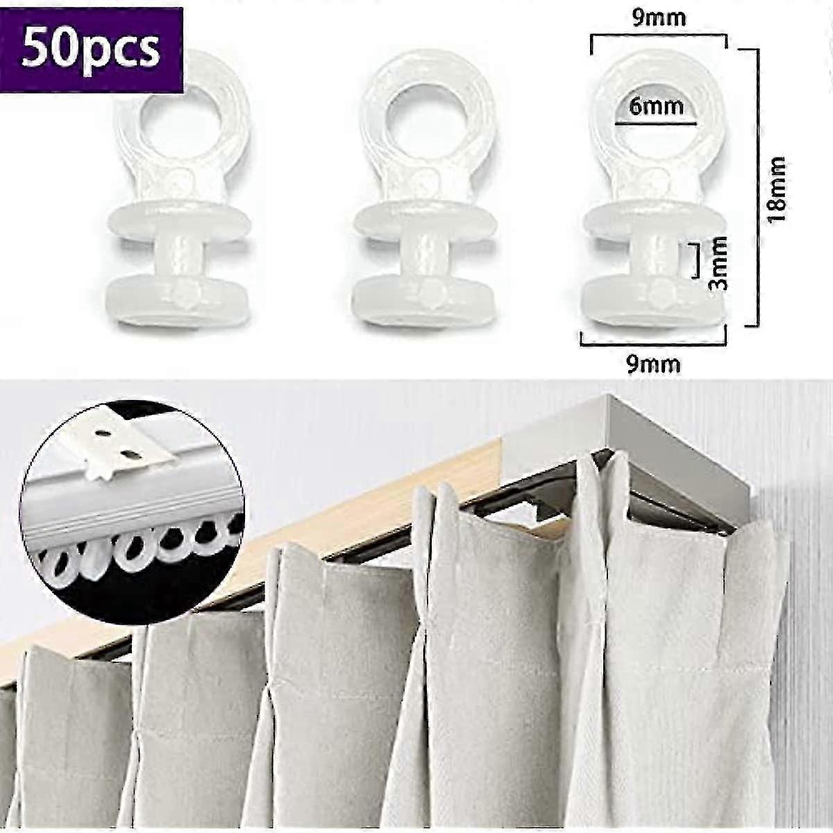 50pcs Curtain Track Gliders Wheels Rollers Hooks for Rails