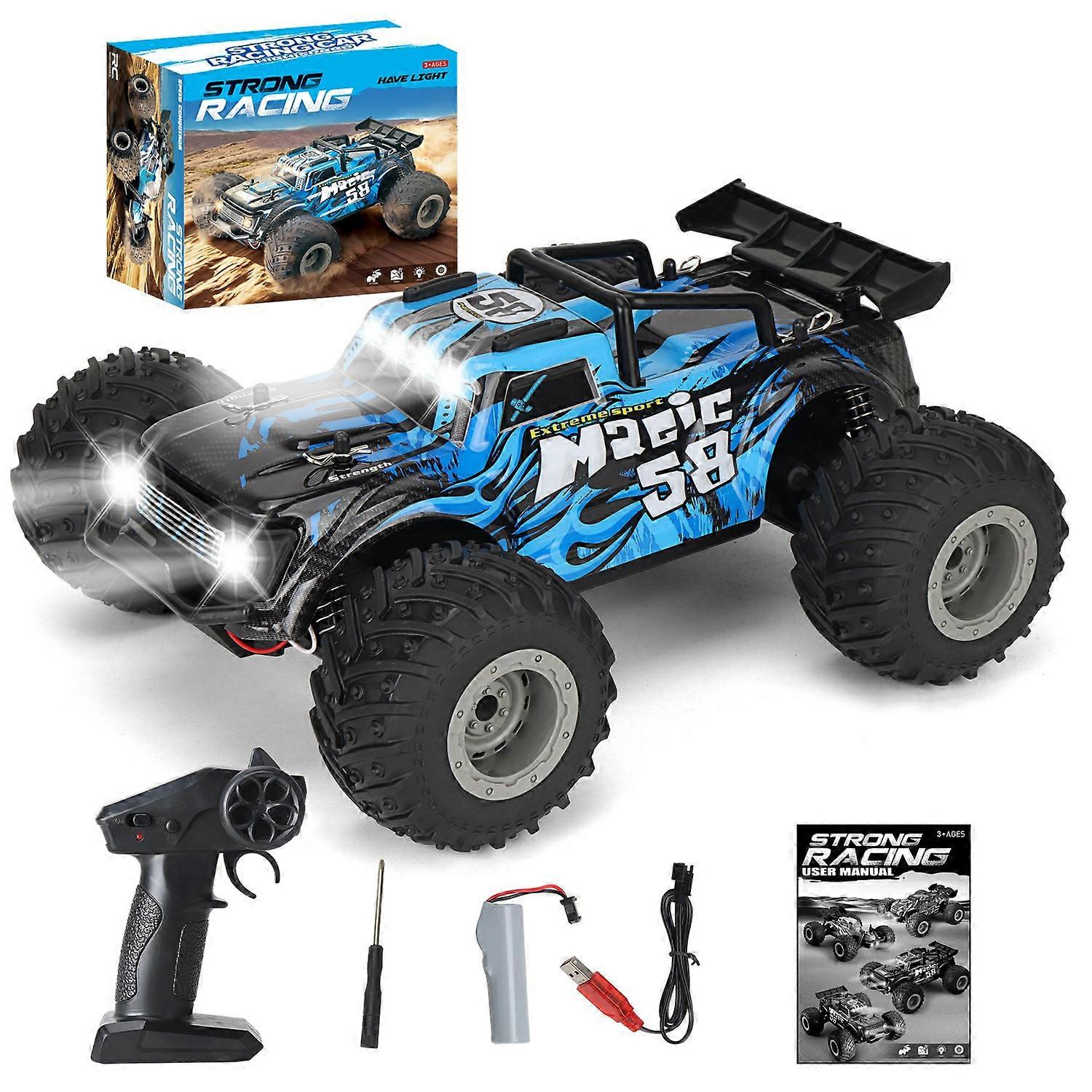 TKdaddy KY-S210B 1:18 RC Car with Front and Roof LED Light Remote Control High Speed Drift Off-Road Vehicle Blue