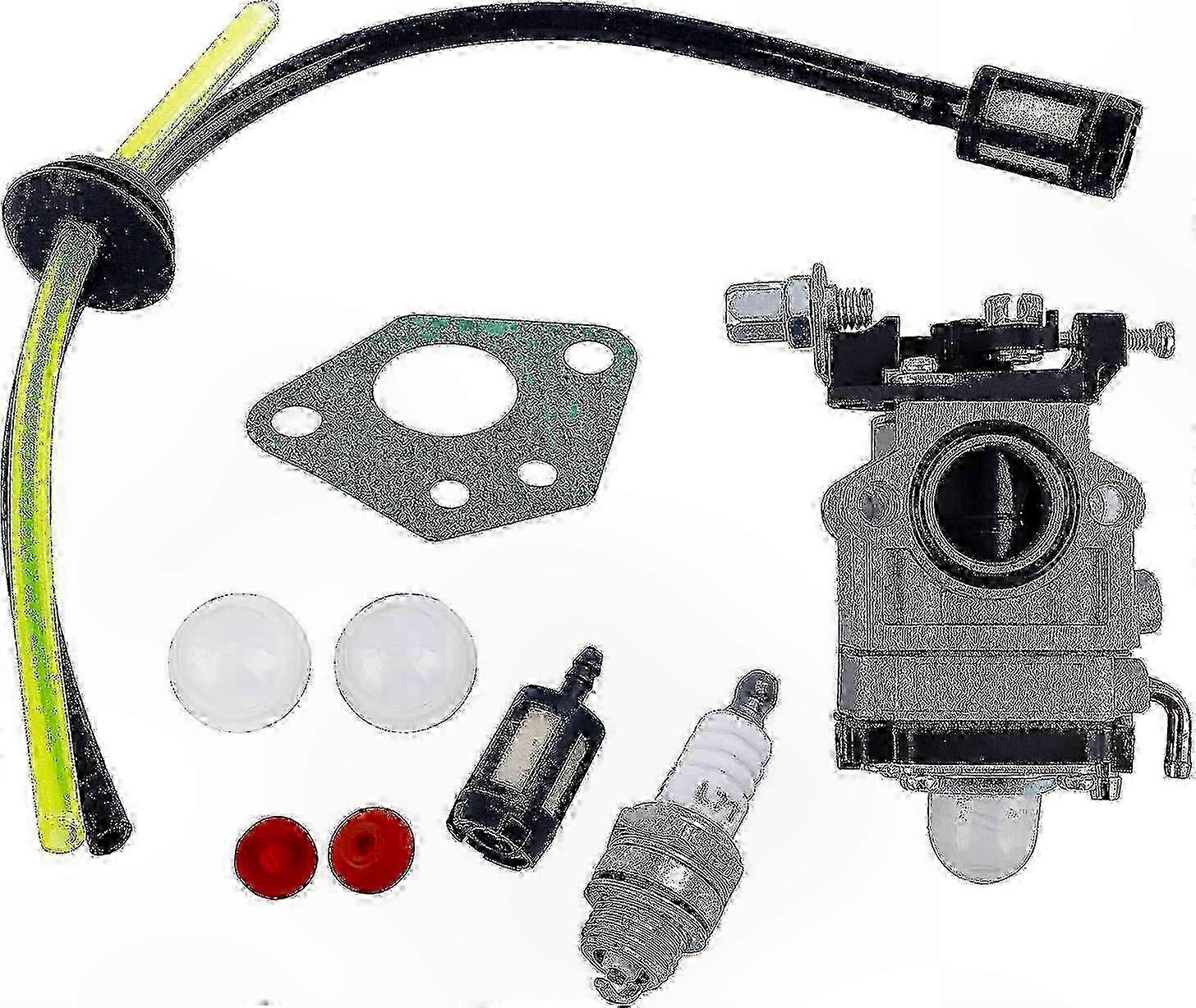 Garden Strimmer Carburetor Replacement Kit with Gasket, Hose, Spark Plug & Fuel Filter for 52cc 49cc 43cc Engines (1 Set)
