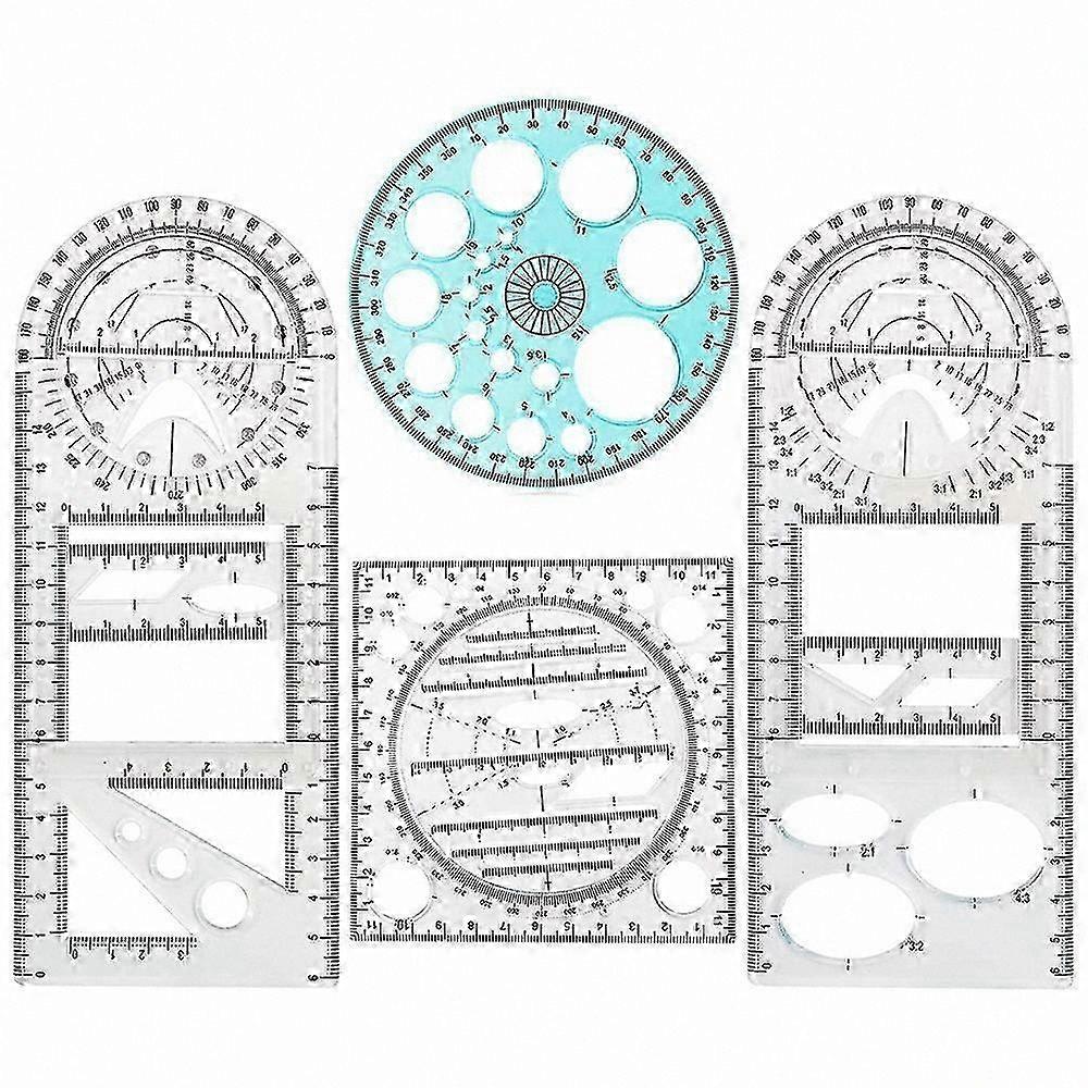 4-Pack Plastic Geometry Rulers for Math, Drafting, and Measuring with Circle Drawing Functionality