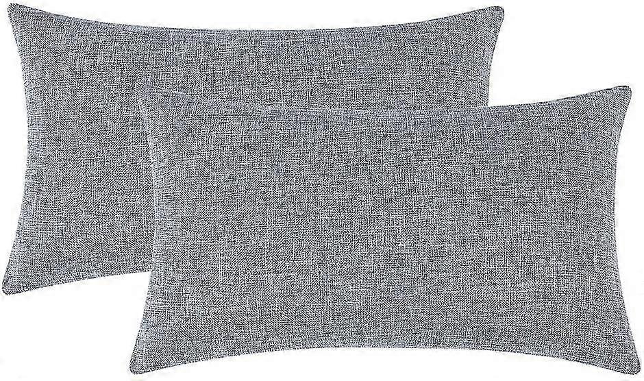 Set of 2 pure colour Lumbar Pillow Covers Rustic Linen Decorative T...