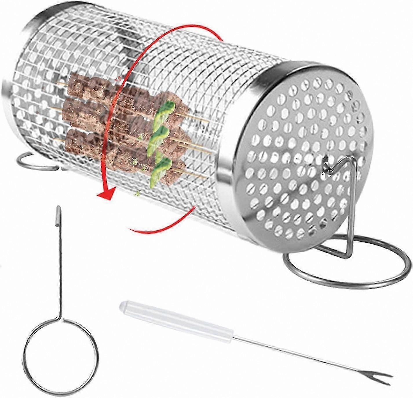 Cylindrical Grill Basket with Stand for Barbecue, Stainless Steel, Ideal for Grilling Vegetables, Fish, and Meat Outdoors