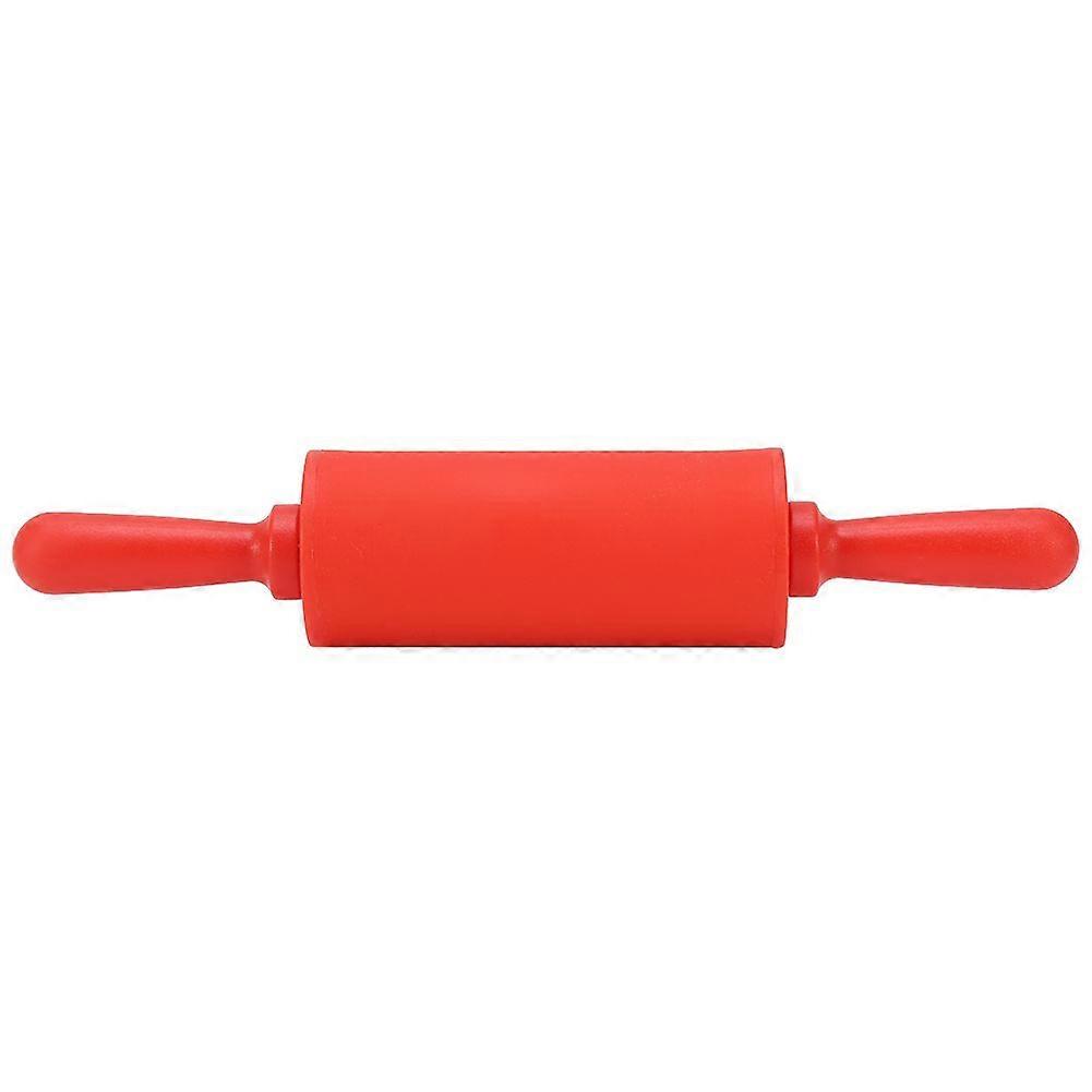 New NOn stick Silicone Rolling Pin Pastry Dough Roller Baking Tool with Plastic Handle Red