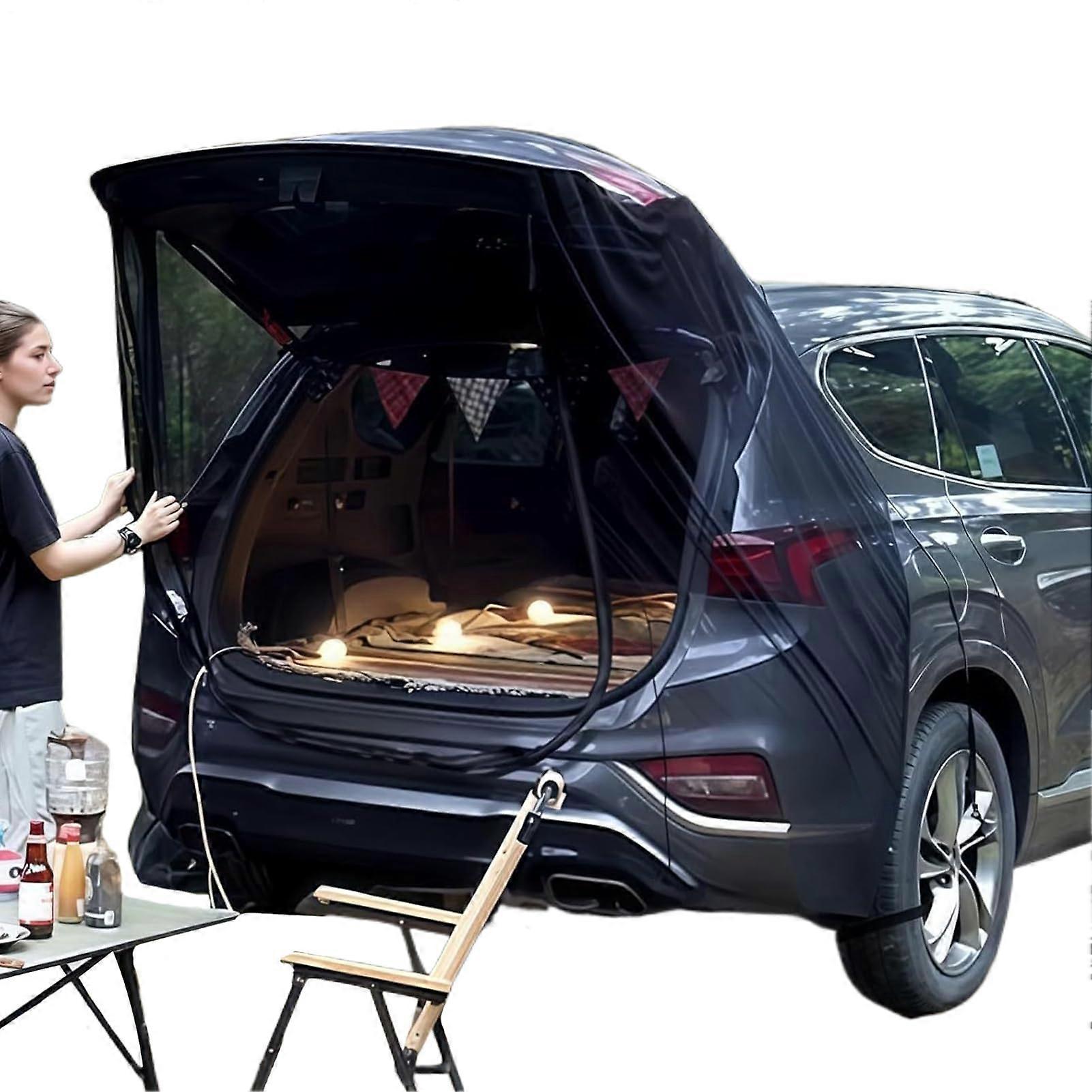 Car Trunk Tent 185x205cm, Van/RV Camping Attachment, Breathable Mesh Cover, Anti-Gnat Truck Bed Tent for Most Vehicles