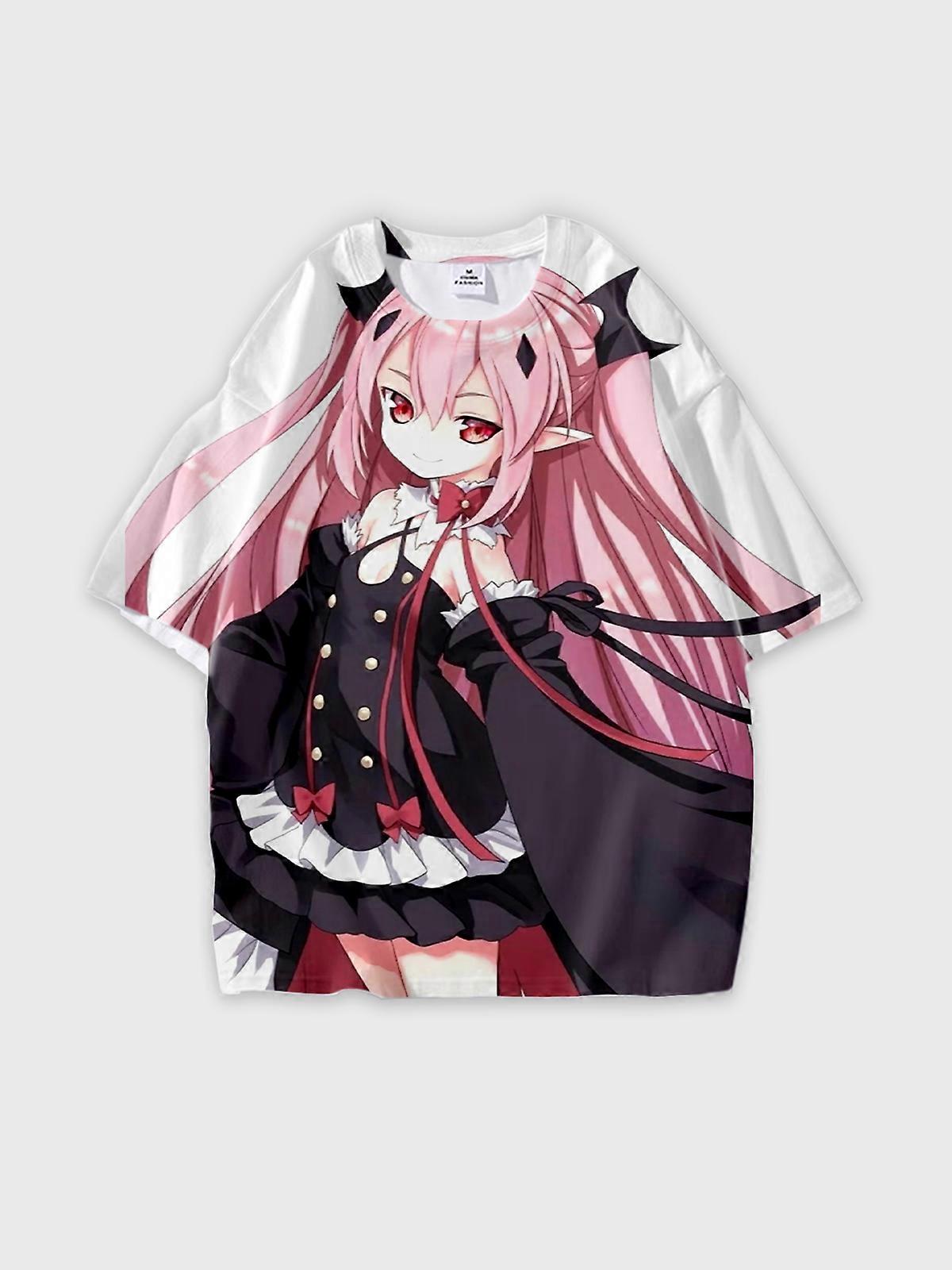 T-Shirt Round Neck, Loose Short Sleeve Seraph of the end Krul Tepes Graphic Tee, Unisex Summer Casual Top U59