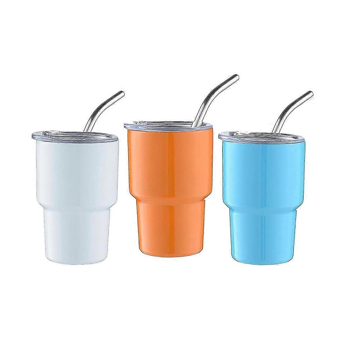 3包迷你随身杯烈酒杯带吸管和盖子，迷你随身杯，双壁随身杯烈酒杯