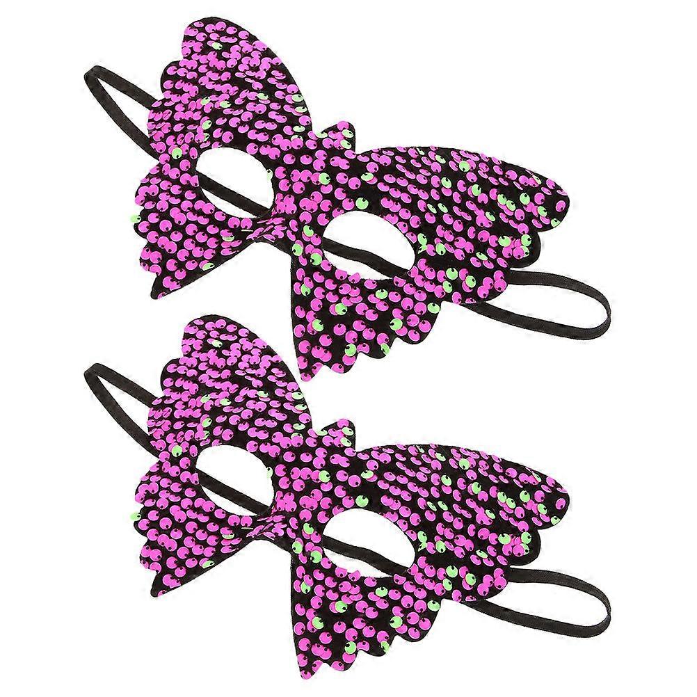 Pink Masquerade Mask With Elastic Band Venetian Carnival Prom Party Half Face Plastic 2Pcs