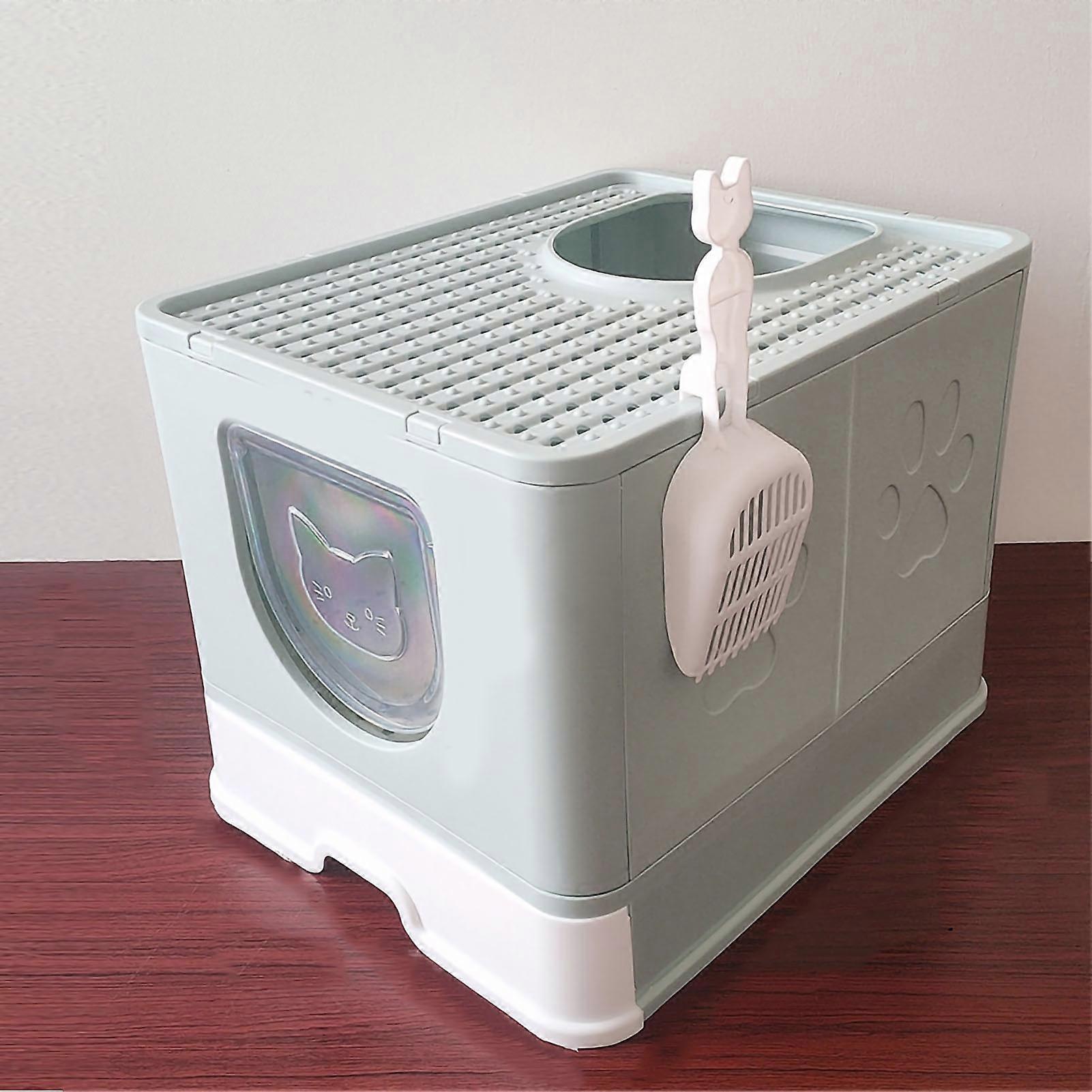 Bac à litière pliable pour chat, extra large, avec couvercle, entrée supérieure, entièrement fermé, bleu