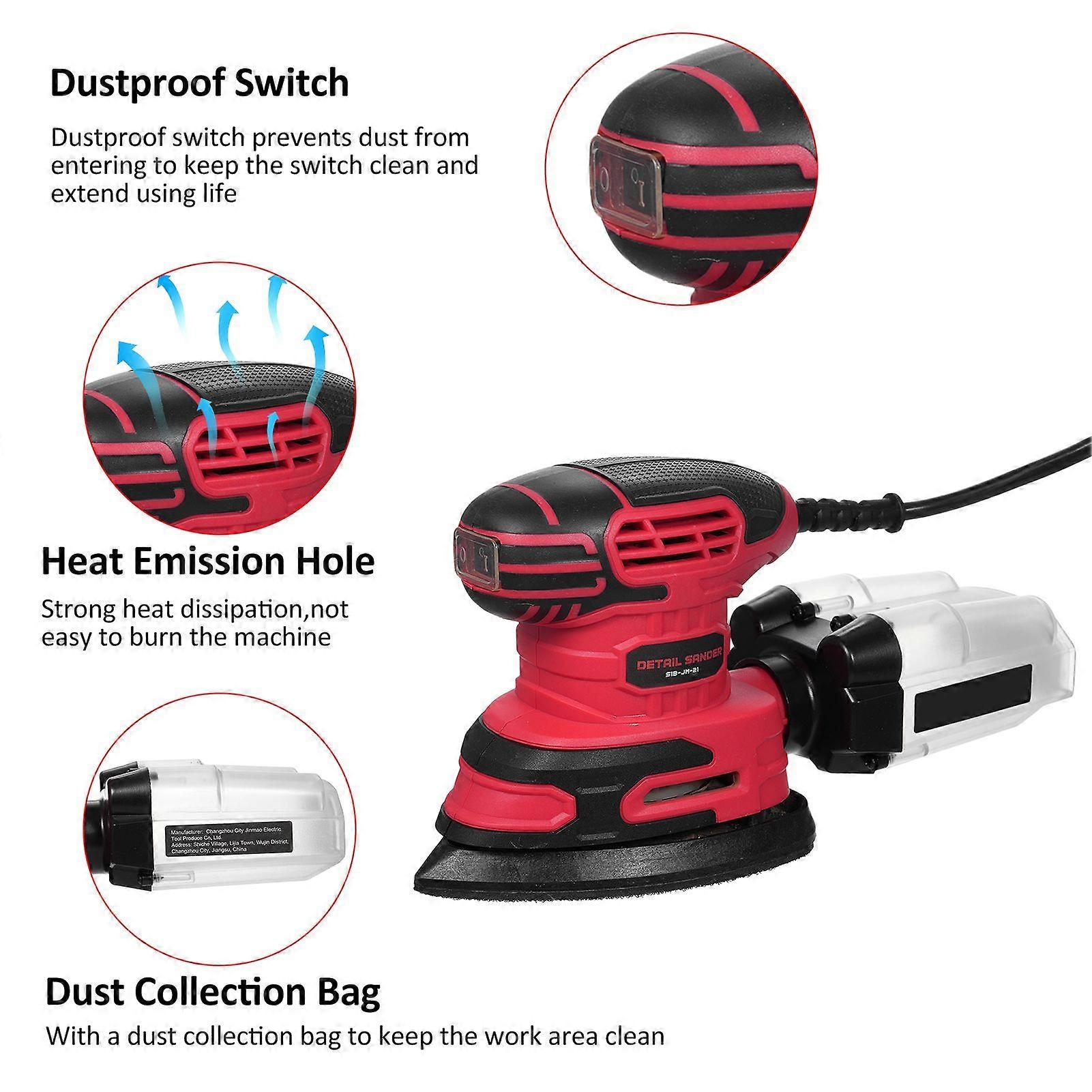 Detail Sander 13,000 OPM Compact Electric Sander with Dust Collector 220W 1.6Amp Power Sander with 20PCS Sanderpapers and Transparent Dust Box for Tig