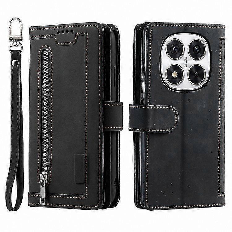 PU Leather Zipper Wallet Case for 4G Phones with 9 Card Slots, Compatible with Redmi Note 14 Pro