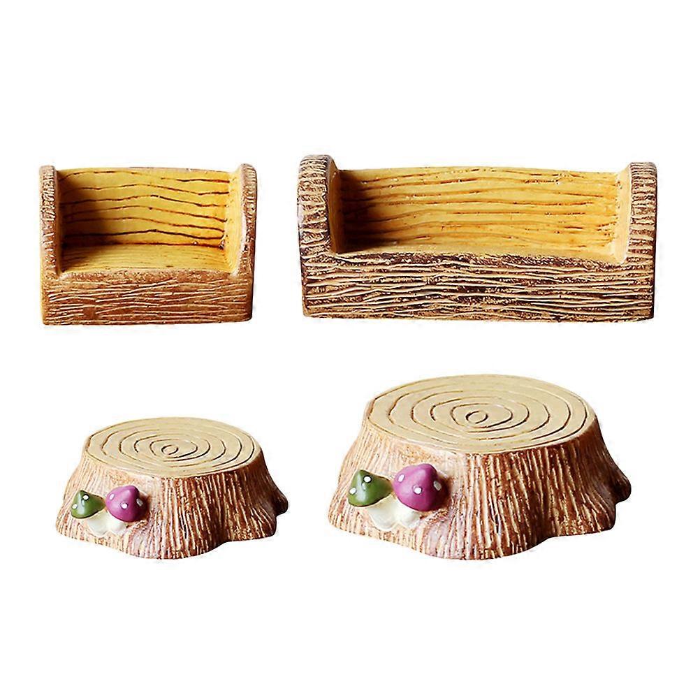 Miniature Resin Tree Stump Stool Decoration for Decor Assorted 1Set Set