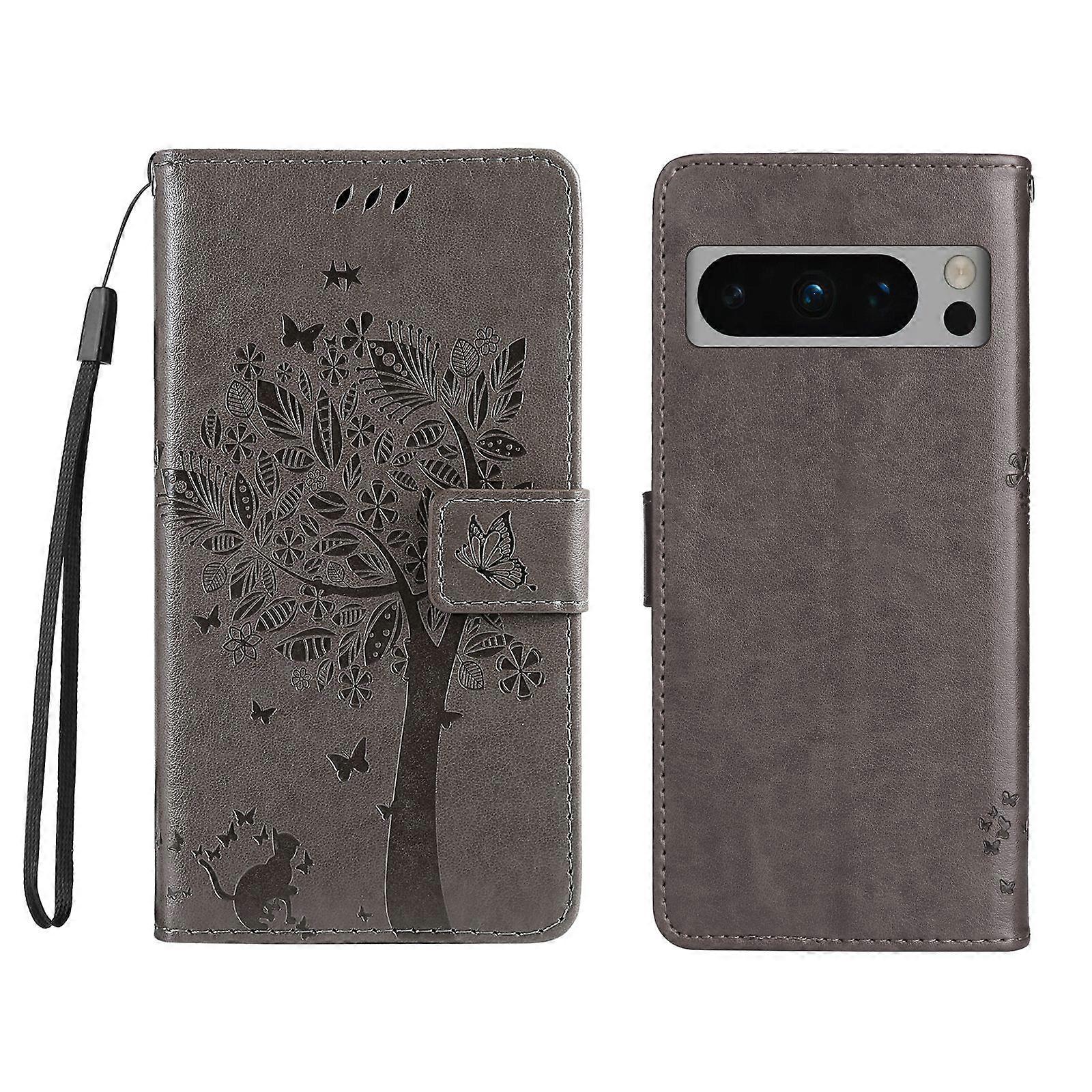 For Google Pixel 8 Pro Phone Case with Stand Cat Tree Pattern Leather Wallet Mobile Cover