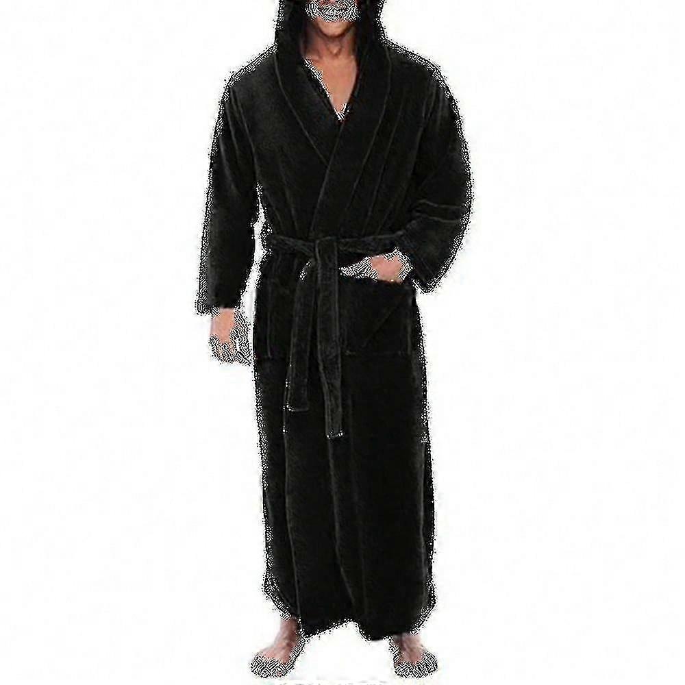 Mens Fleece Hooded Long Soft Bathrobe S O