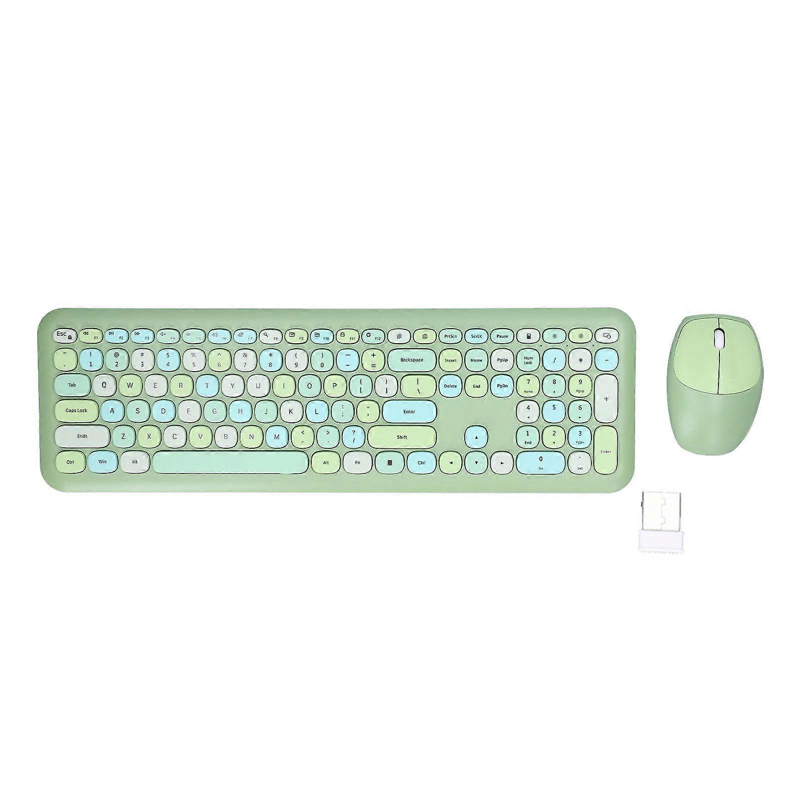 Keyboard Mouse Combo 2.4G Retro Multi Color Mute Cover Wireless Keyboard and Mouse SetGreen