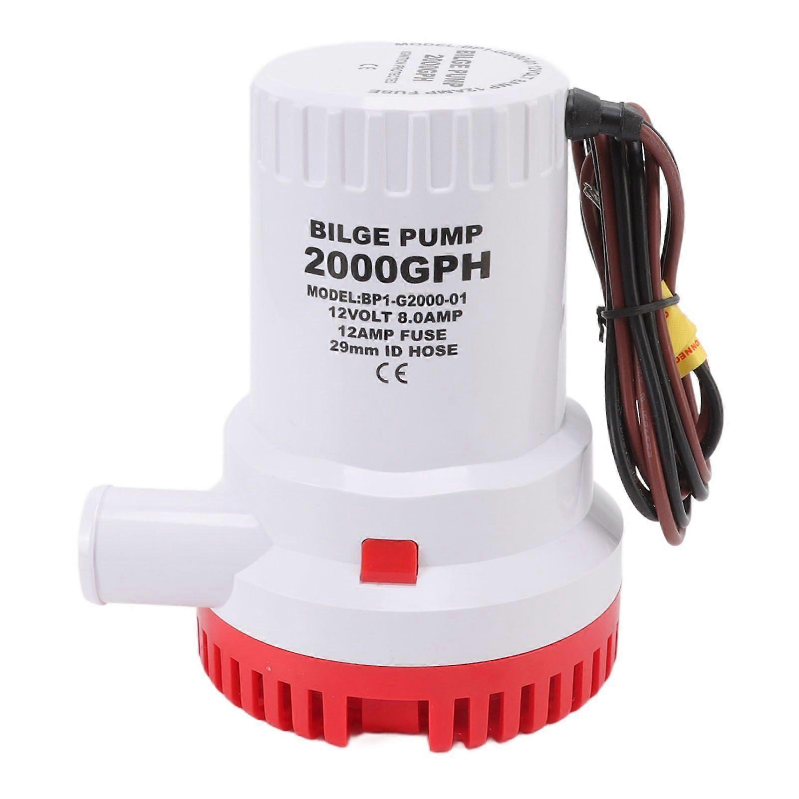 Bilge Pump Silent Boat Submersible DC Micro Drain Marine Sewage for Pond Pool 2000 GPH 12V