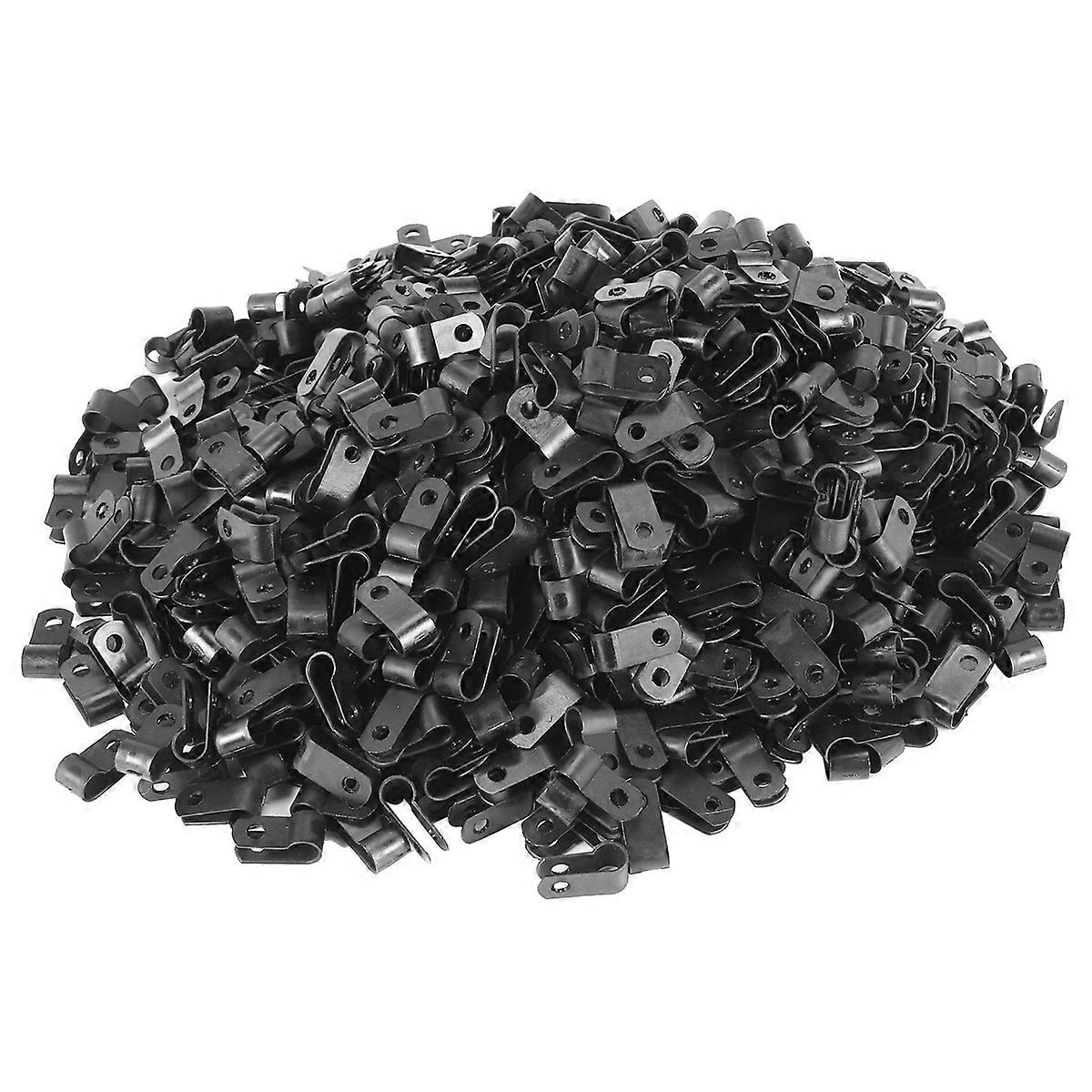 1000 Pcs 1/4 Inch Black Nylon R-Type Cable Clips for Mounting