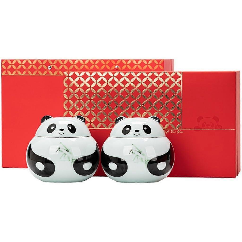 Tea Storage Tank Panda Ceramic Sealed Can Set, Large & Small Multifunctional Kitchen Storage Jars, Countertop Container