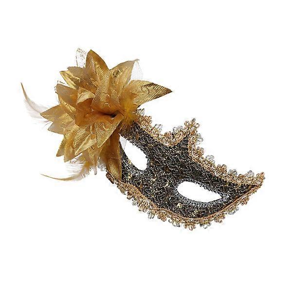 Halloween Mask Golden Venetian Lace Mask with Lily Flower Design