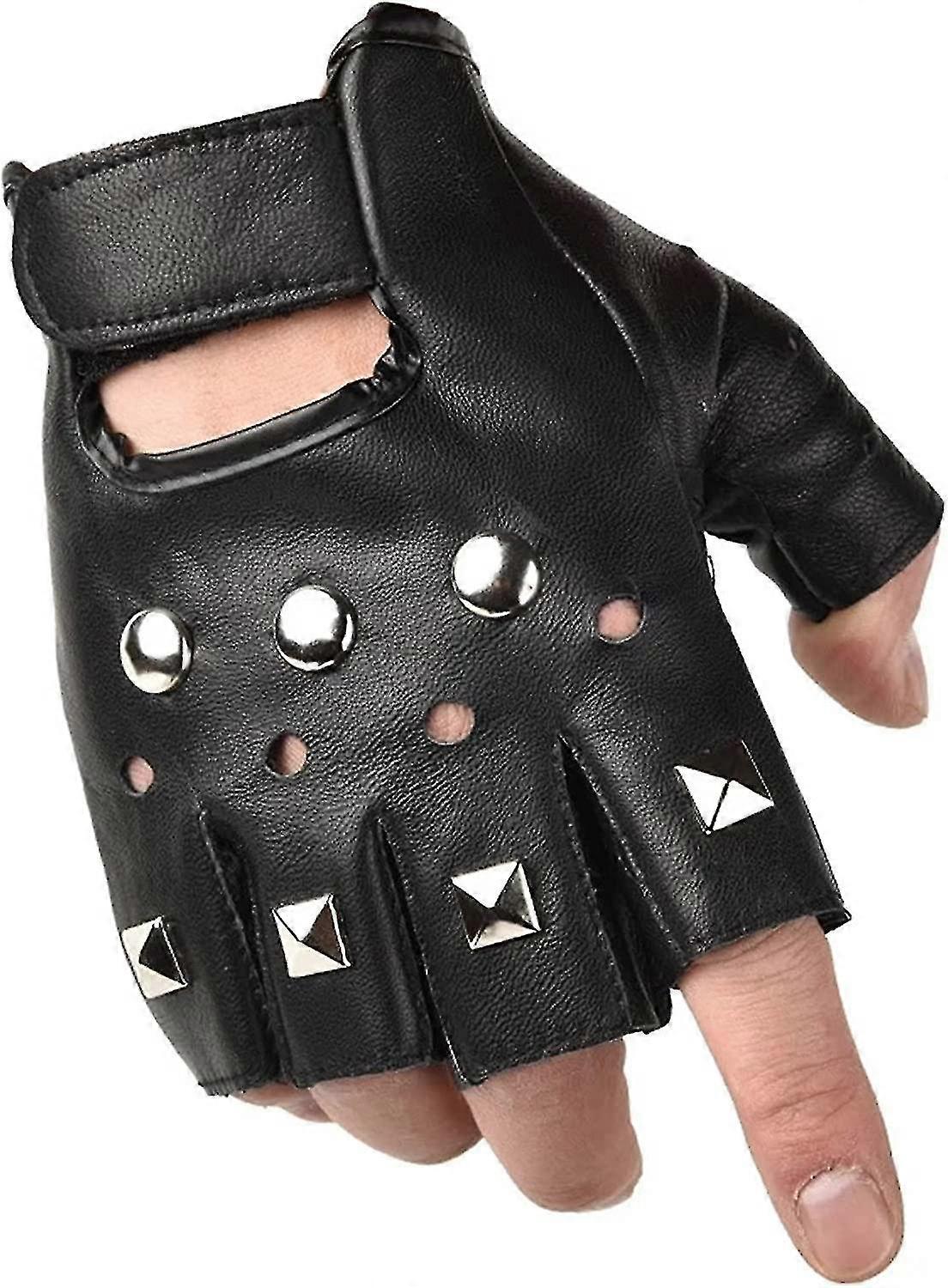 Herren Leder Fingerlose Handschuhe Herren Punk Nieten Pu Leder Fingerless