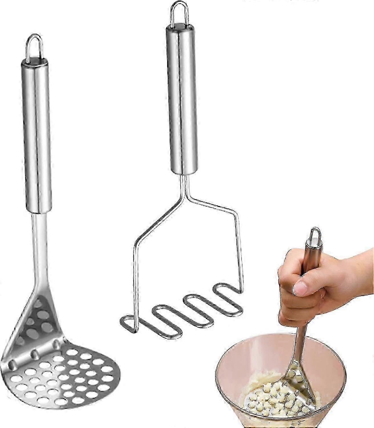 2 Pcs Potato Masher,Stainless Steel Mashed Potato Masher,Efficient Mashing