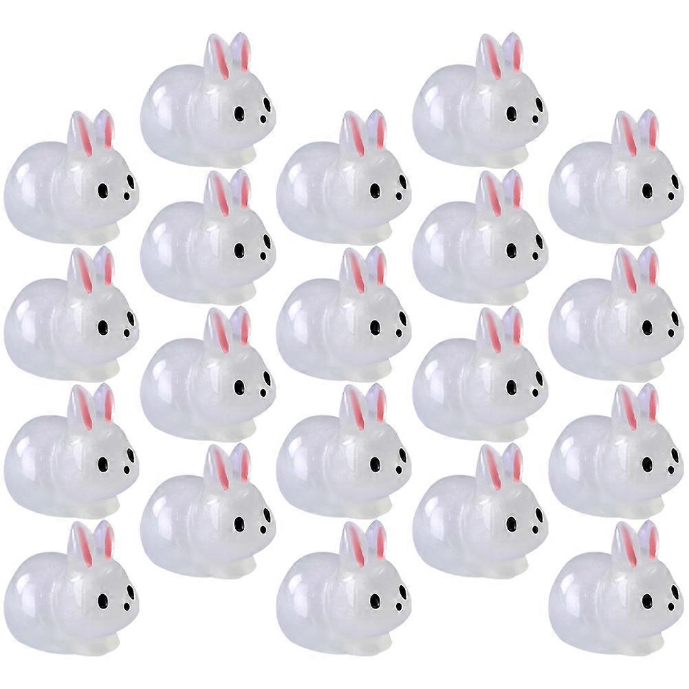 20Pcs Glow In The Dark Bunny Figurines Rabbit Decorations For Mini Garden Use With Realistic White Resin Material