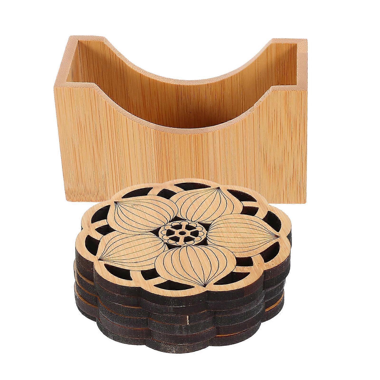 Lotus Shape Bamboo Coasters Protective Drinkware Coasters For Tea Time 10X5.5X4CM Creative Design 5 Sets