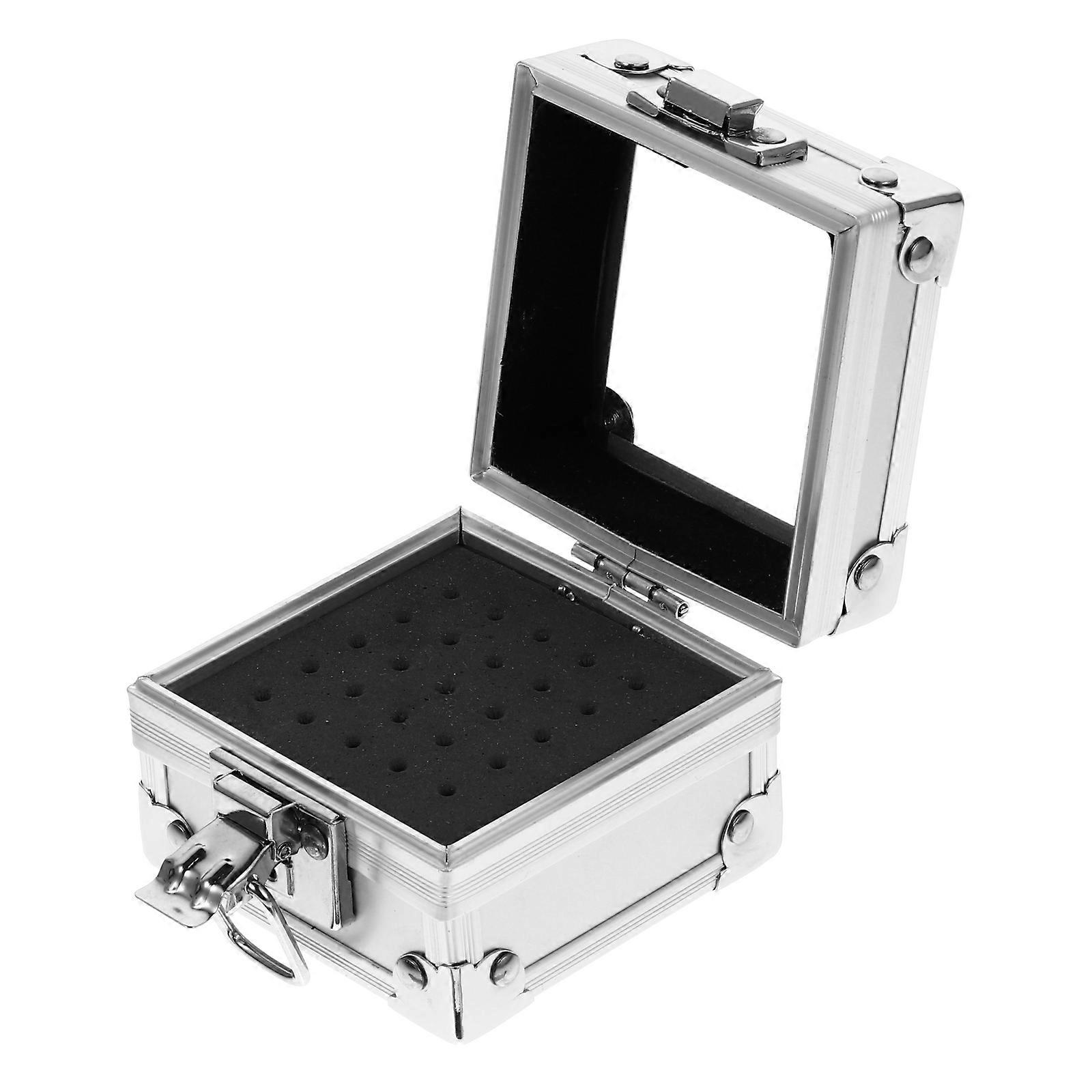 Storage Box Nail Drill Bit Holder for Grinding 2Pcs Silver Polishing Case