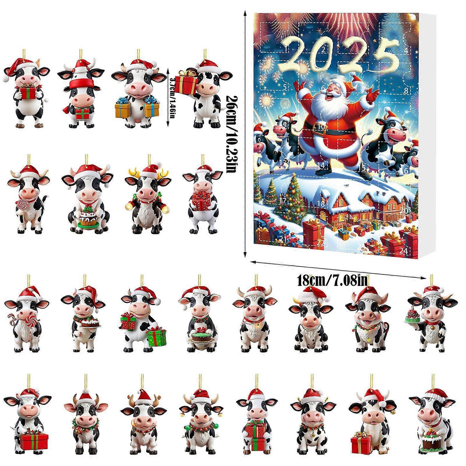 Christmas Dairy Cow Advent Calendar 2025, Christmas Decor Countdown Calendar, 2D
