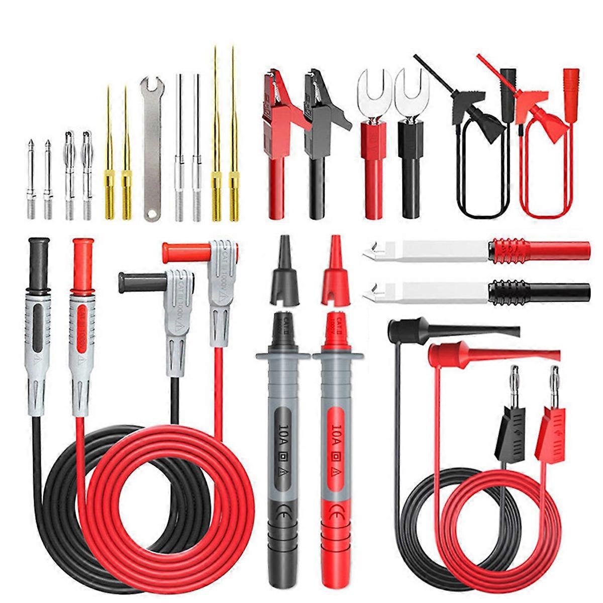 P1308D 25PCS Multimeter Silicone Test Lead Kit with Replaceable Needle Spanner Alligator Clip 4mm Ba