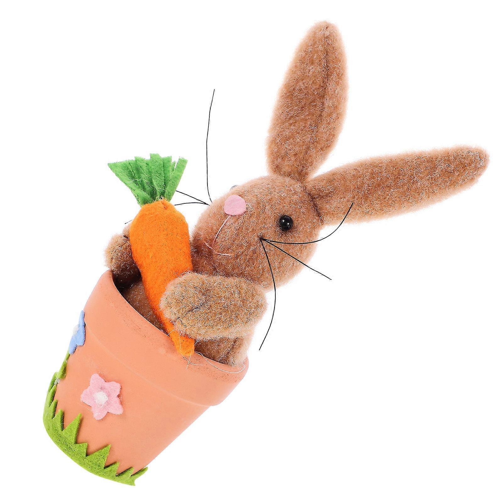 Brown Easter Bunny Statue Ceramic Decor for Indoor Easter 2Pcs Set