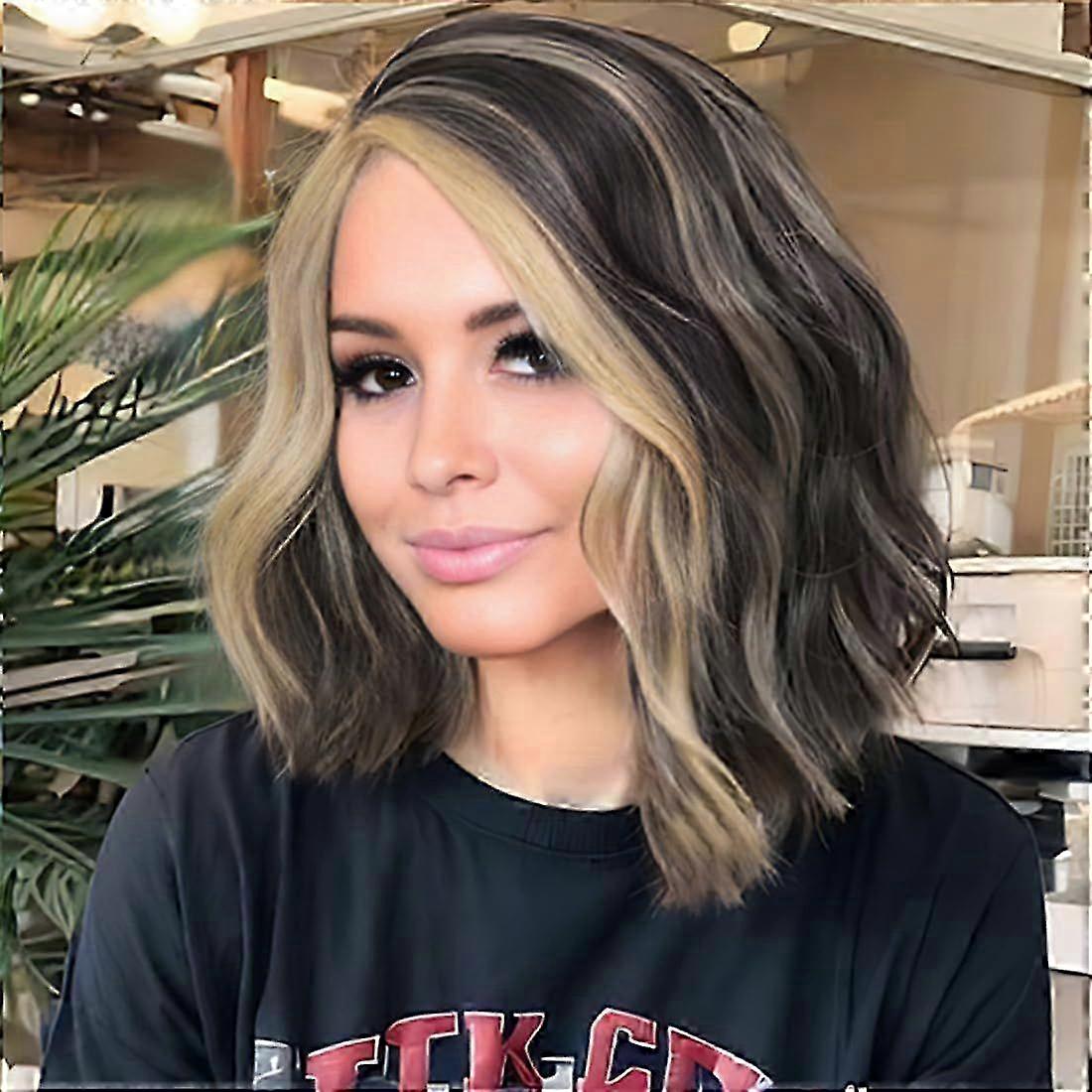Highlight Synthetic Wavy Bob Wigs For Women Side Part Short Curly Wavy Bob Wigs