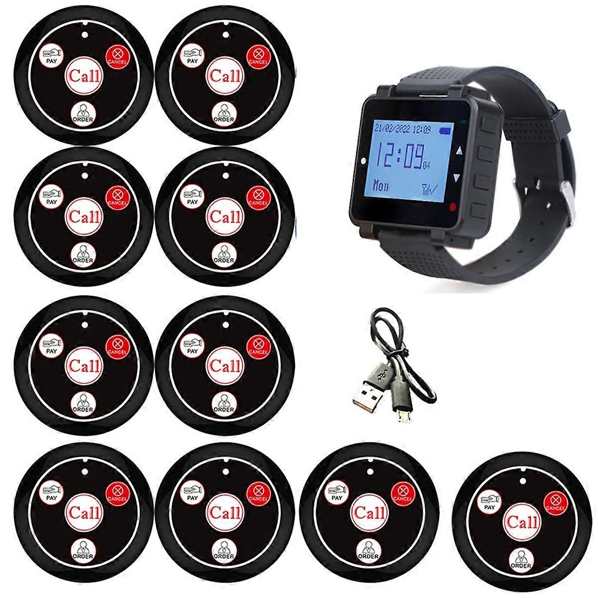 Restaurant Pager Waiter Calling System with Watch Call Button, Black