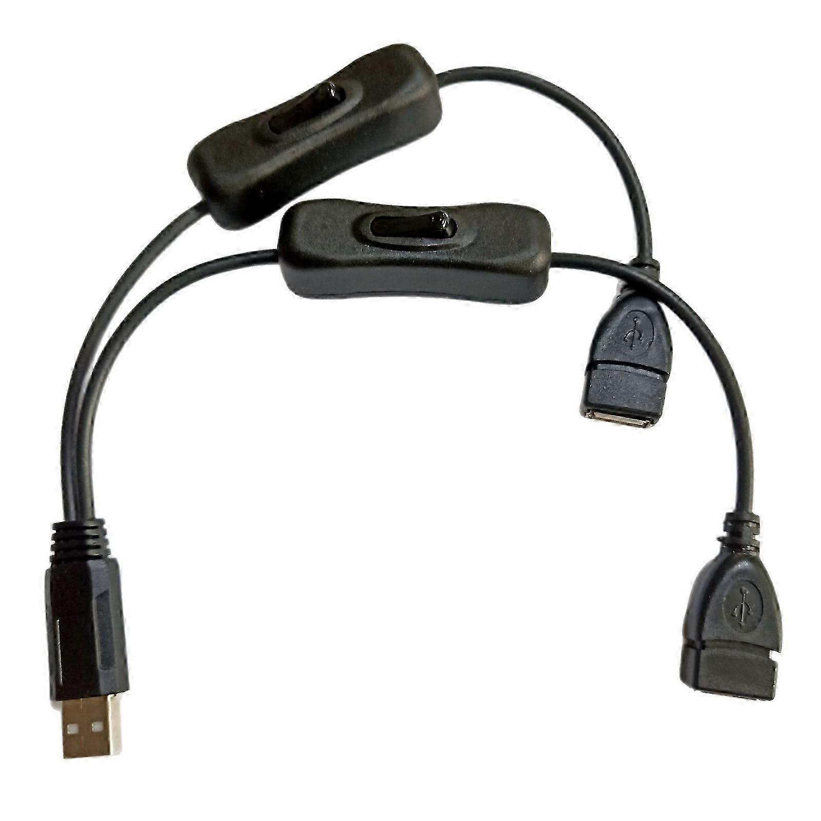 USB Power Splitter Cable USB A to Two Port with Switches for LED Lights Fan and Small Devices 35cm