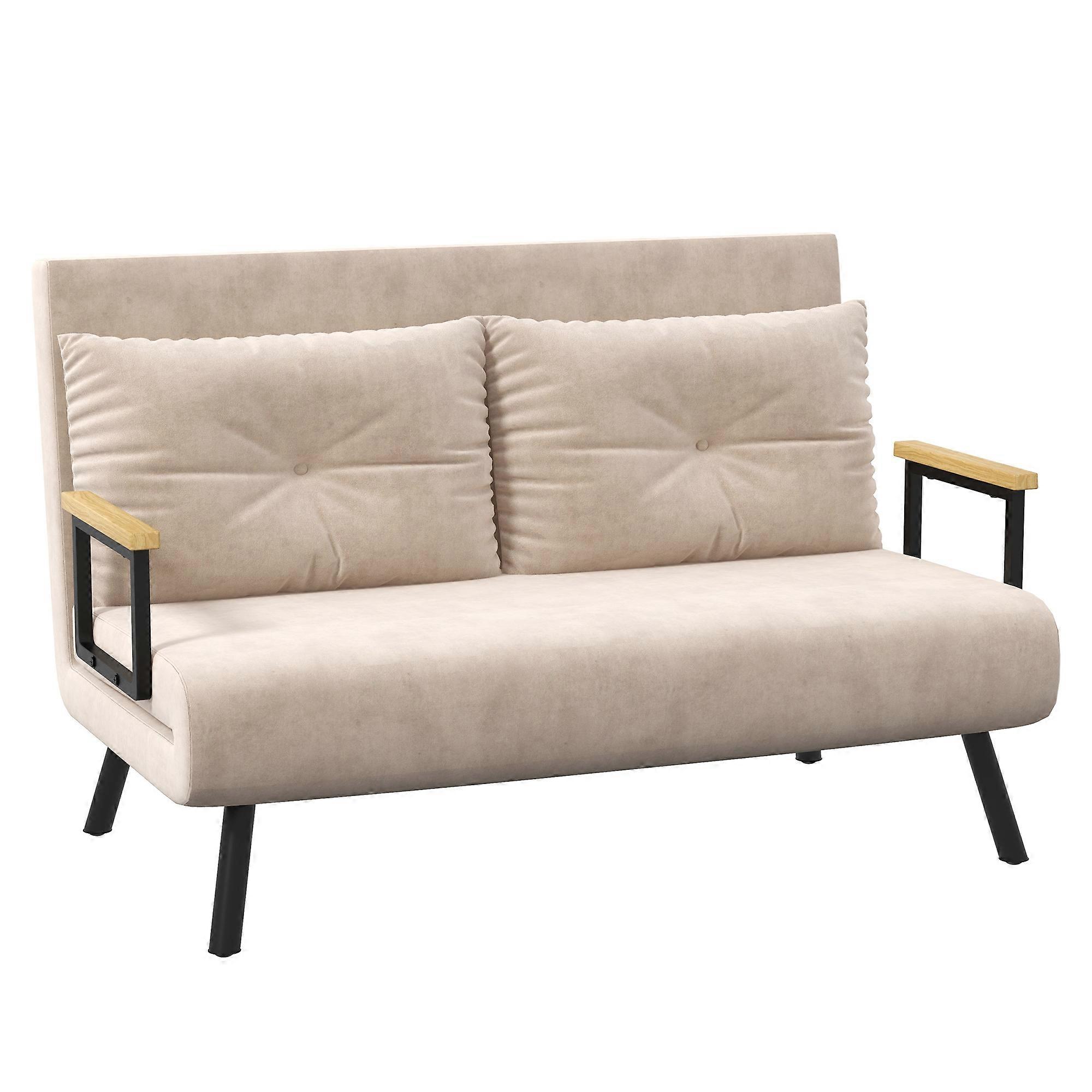 Beige Reclining Sofa Bed Adjustable Backrest Compact Folding Sofa