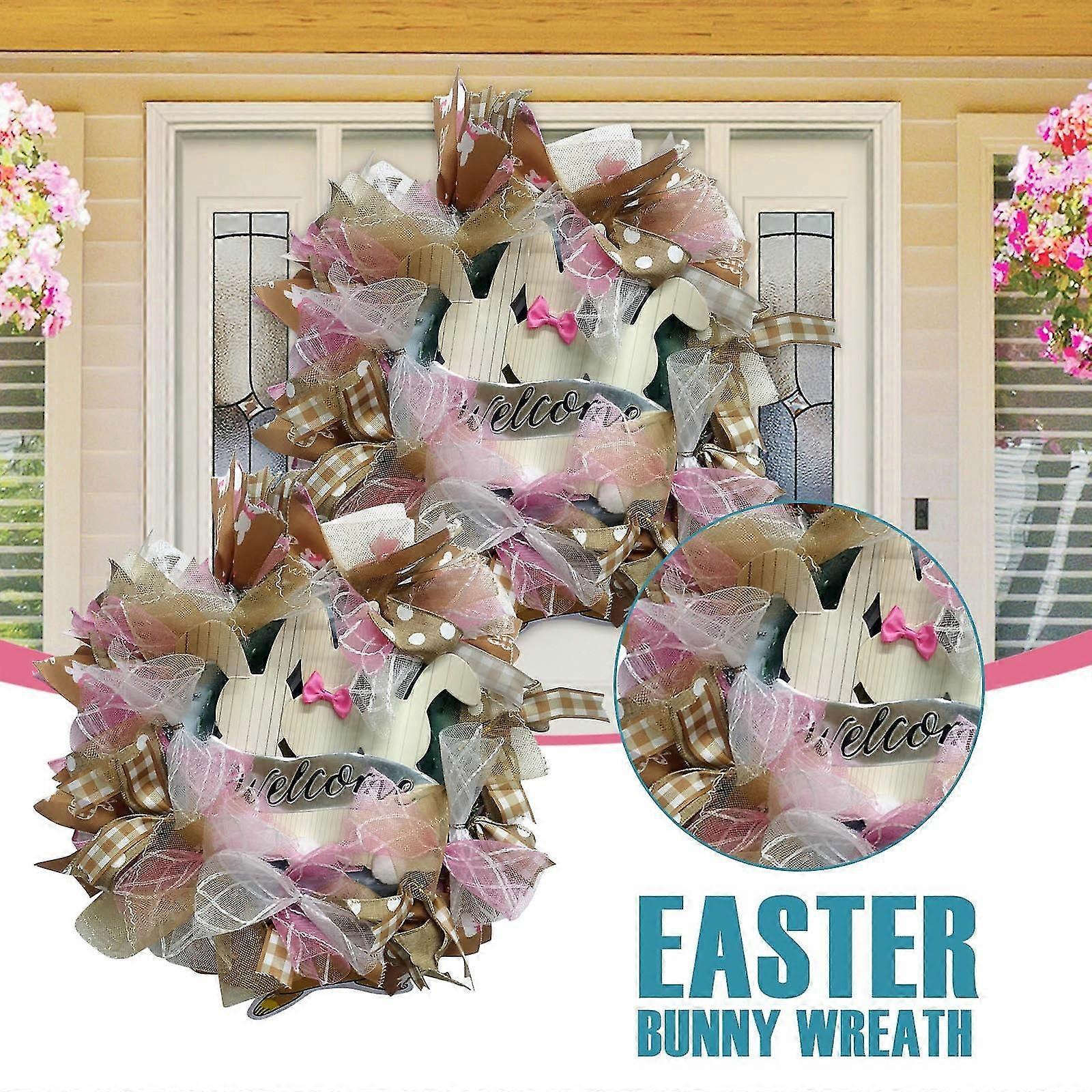 Gnome Easter Bunny Wreath For Front Door With Flowers And Eggs Gnome Easter