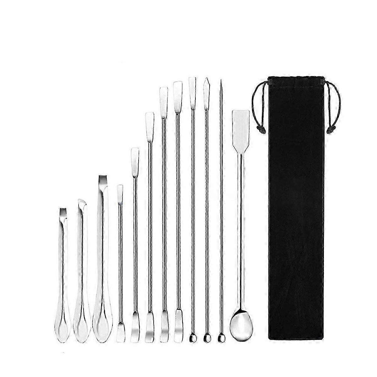 12Pcs Stainless Steels Lab Spoon Spatula Laboratory Sampling Spoon Mixing Spat Sets Working Scraper