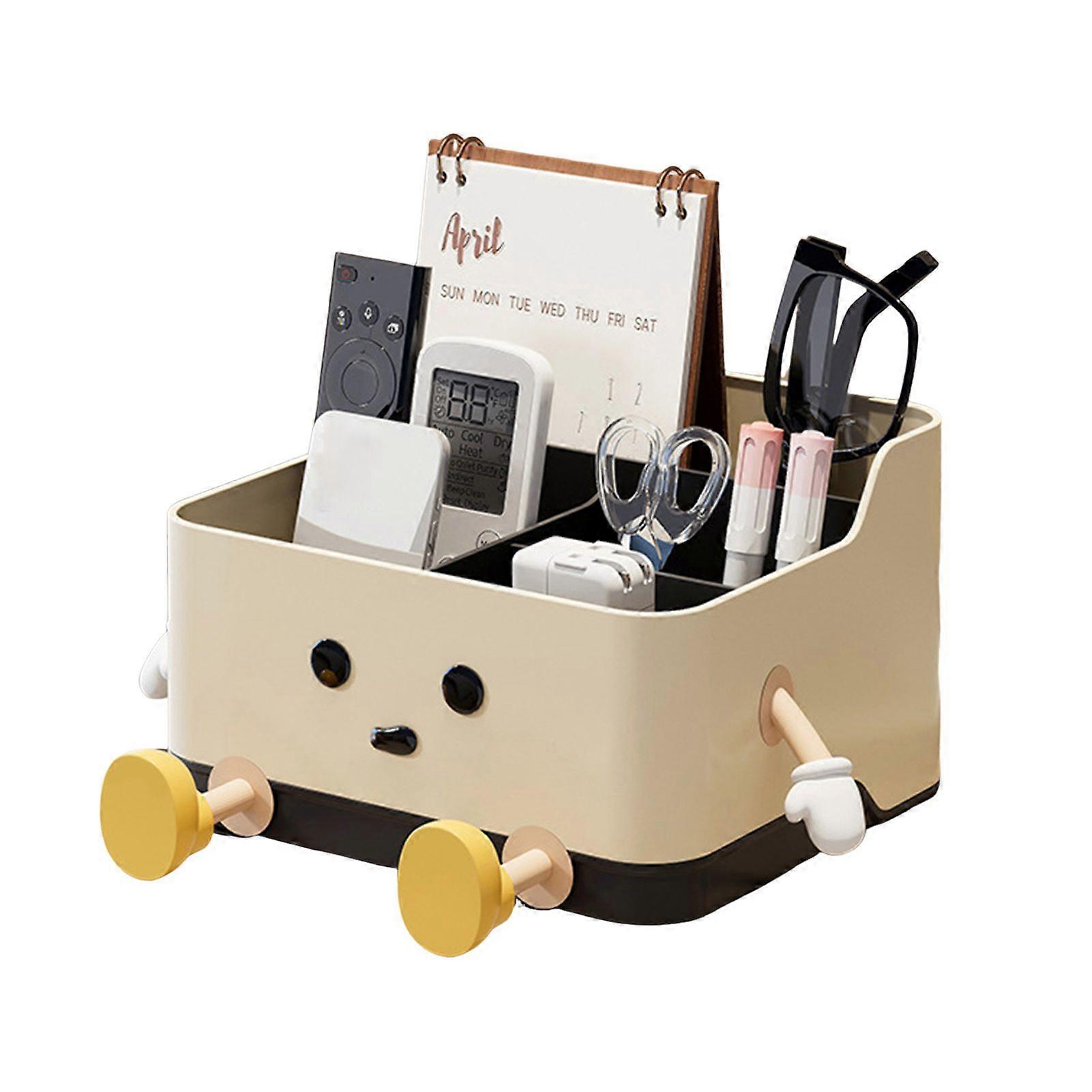 Jikaixiang Desktop Storage Box Remote Control Holder Large Capacity Multiple Compartments Versatile Stationery Makeup Organizer