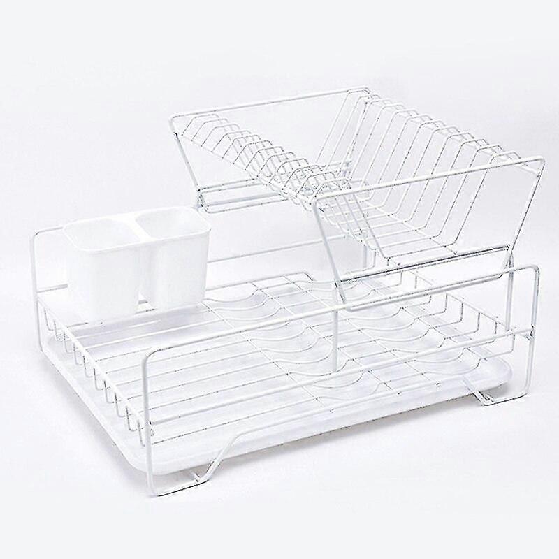 Double Rows Stainless Steel Dishes Drying Rack With Drain Board For Kitchen  Holders
