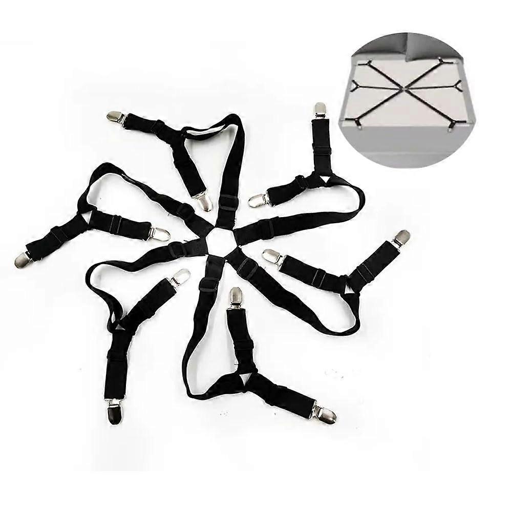 Sheet Fasteners Adjustable Elastic Straps For Full Queen King Twin Beds, 6Way Cross Clips For Round/Square Mattresses