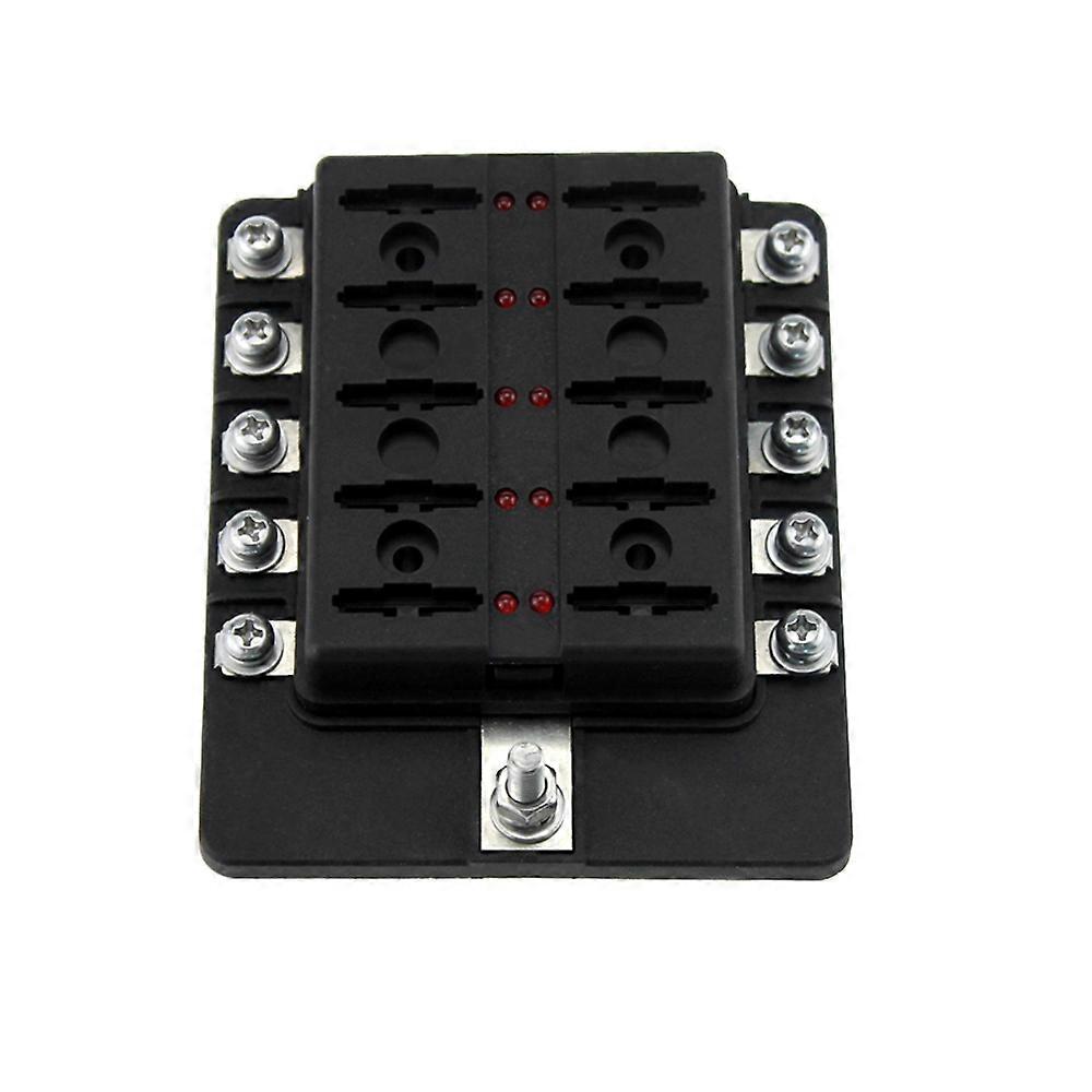 10 Way Blade Fuse Box Holder with LED for Car Boat Marine - 10Pcs Fuses & Terminals Included