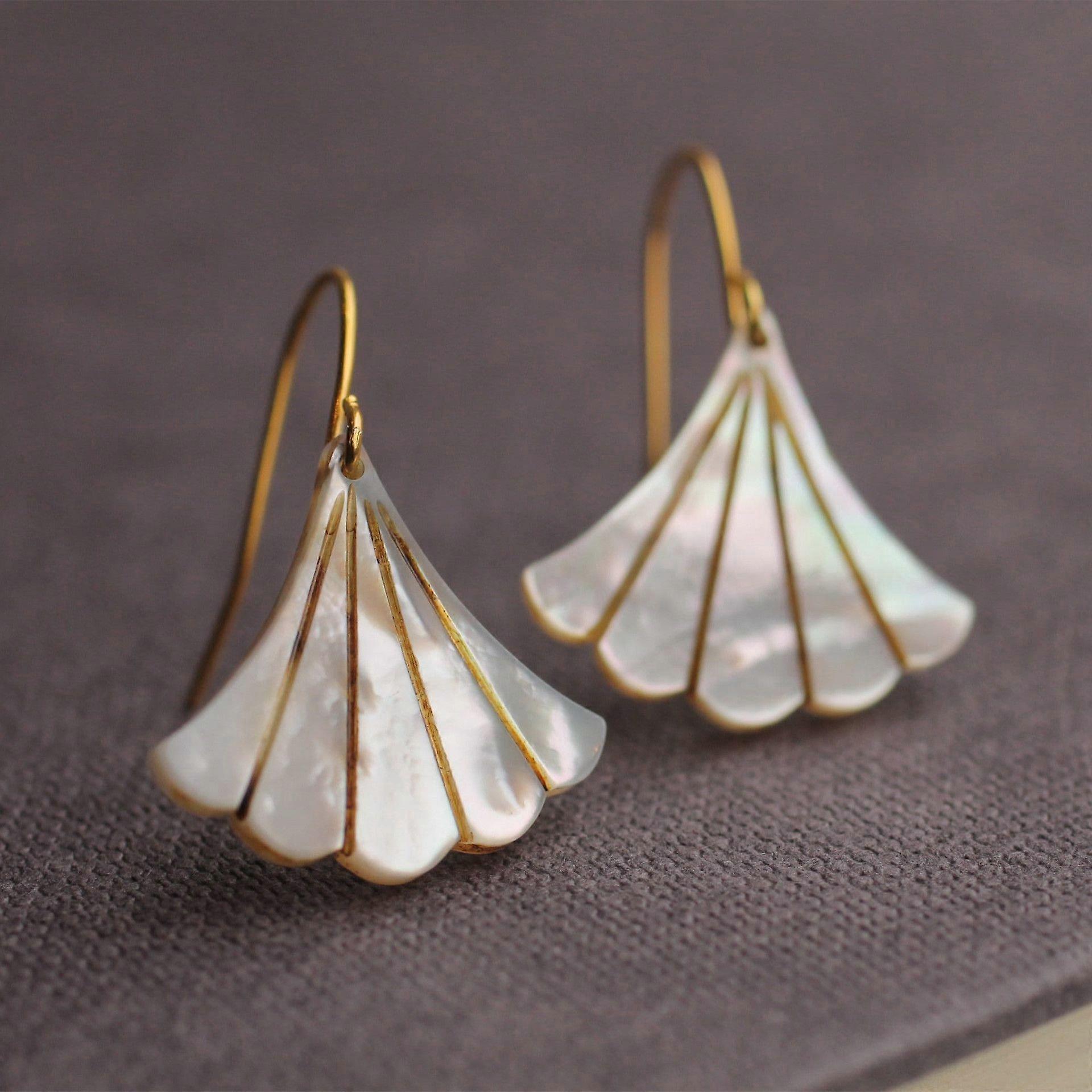 Art Deco Pearl Fan Classic Drop Earrings