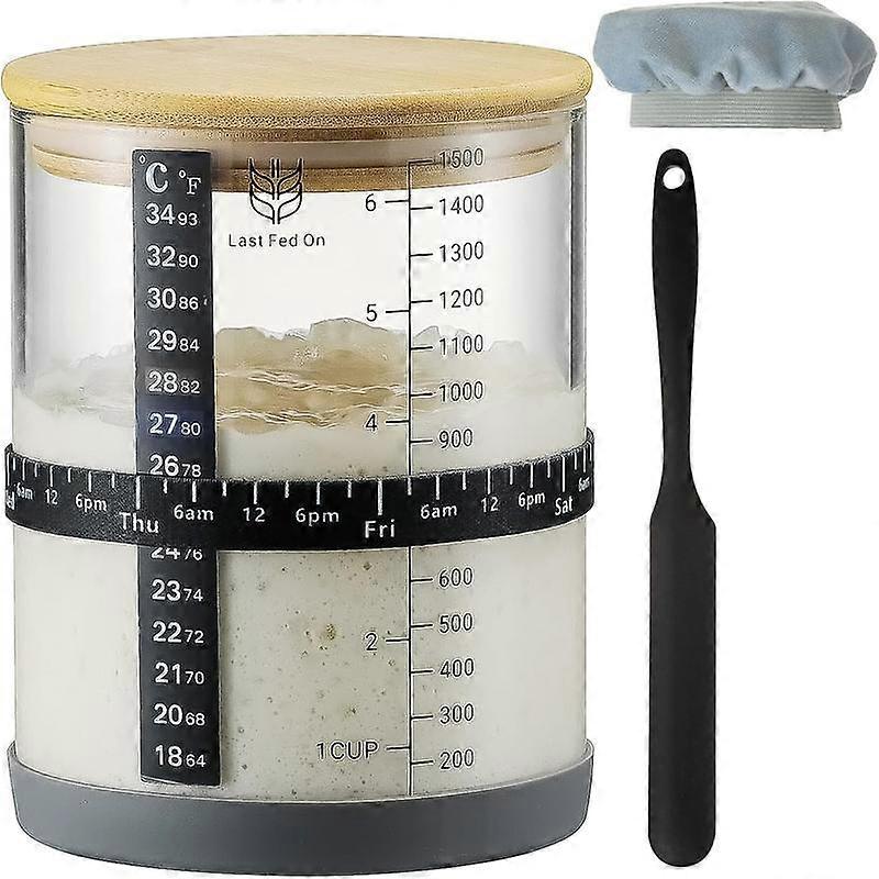 Sourdough Starter Kit,40oz Sourdough Starter Jar,Date Marked Feeding Band, , Sourdough Jar Scraper, Cloth Cover &  Lid, Wide Mouth for Sourd