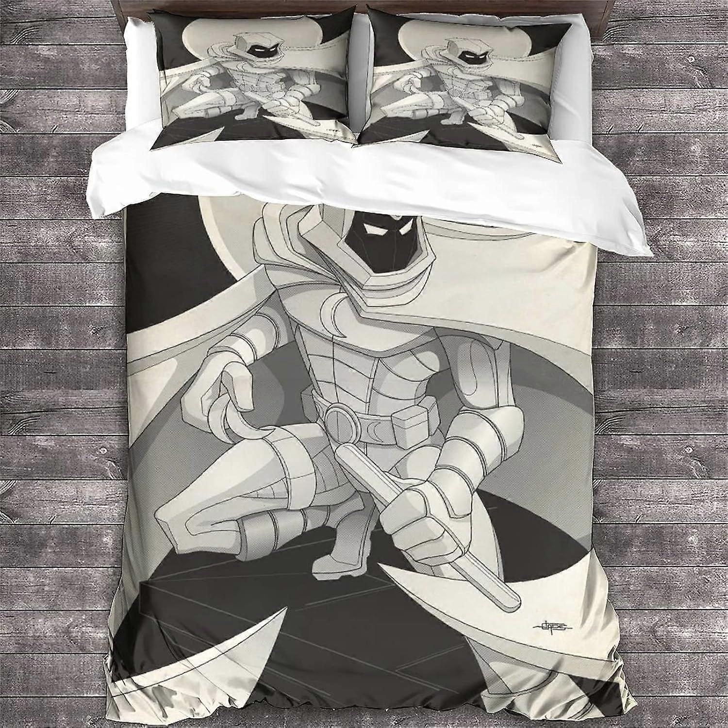 Moon Knight Duvet Capa 3D Super-herói Impresso Roupa de Cama Set 3Pcs Microfibra Marvel Quilt Cover com zíper Fechamento Duplo